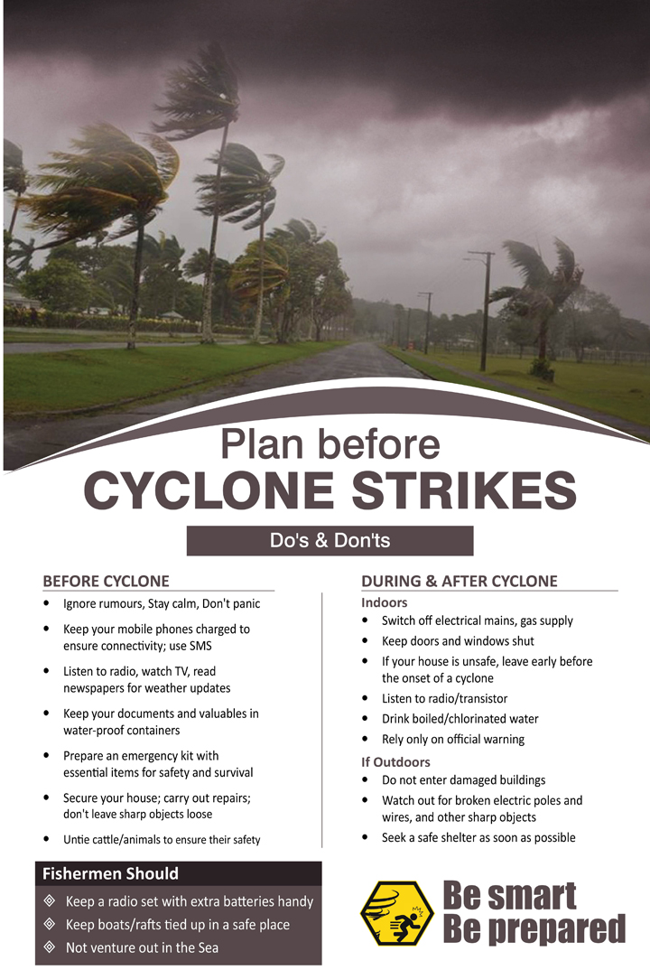 Plan before a cyclone strikes. Do’s and don’ts of cyclone. 